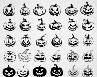 Gruseliges Jack O Lantern Gesicht SVG Bundle, Halloween Clipart (Digitale Dateien)