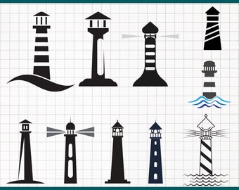 Lighthouse SVG Bundle, Ocean Silhouette (Vector Files)