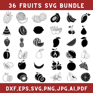 Paquet de fruits svg, Fruits svg pour gobelets, Fruits svg Cricut, Fruit clipart, Fruits silhouette, Png, Dxf