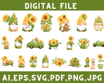 Sunflower Gnomes SVG | Spring Garden Clipart (Digital File)