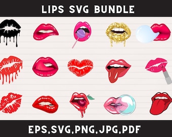 Lips SVG Bundle | Red, Dripping, Kiss Clipart (Digital Files)