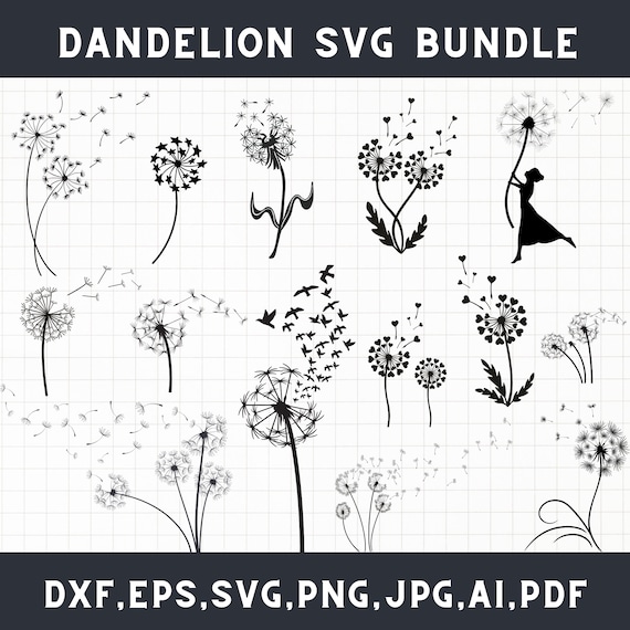 Dandelion Svg, Dandelion png, Dandelion silhouette, Dandelion blowing svg, Dandelion just breathe svg, Dandelion flower svg, Dxf, Eps