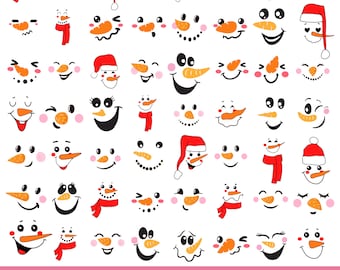 Cute Christmas Snowman Face SVG Bundle (Digital Files)