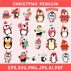 Pacchetto SVG pinguino di Natale, clipart pinguino di Natale, pinguino carino SVG, vettore pinguino, PNG pinguino