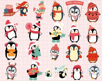 Christmas penguin svg bundle, Christmas penguin clipart, Cute penguin svg, Penguin vector, Penguin PNG