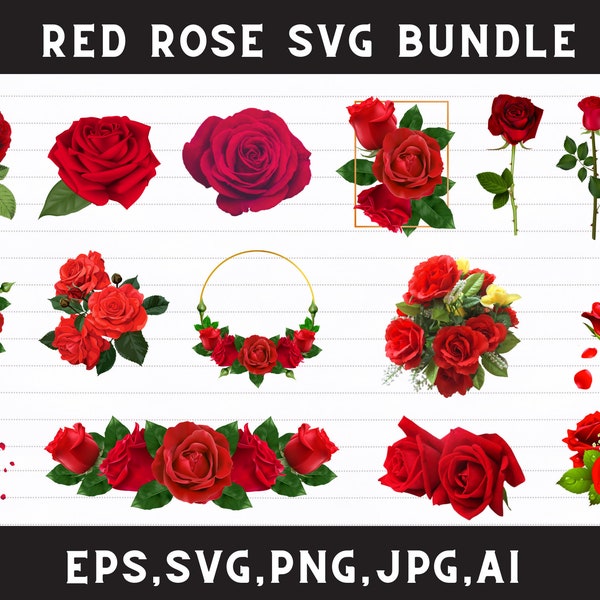 Red rose clipart | Red rose Svg | Rose svg bundle | Red rose Png | Bouquet Svg | Flowers svg bundle | Roses template svg | Rose Svg designs