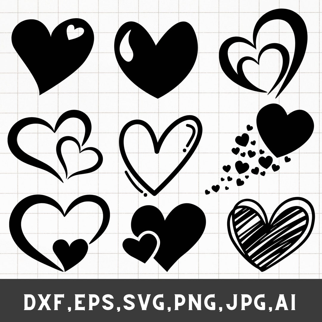 Heart Svg Bundle, Doodle Heart Svg, Heart Svg Files for Cricut, Heart ...