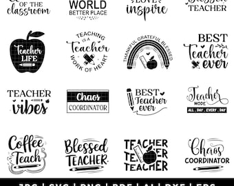 Teacher svg bundle, Teacher quotes svg, School svg, Teacher life svg, Back to school svg, Teach love inspire svg, Blessed teacher svg
