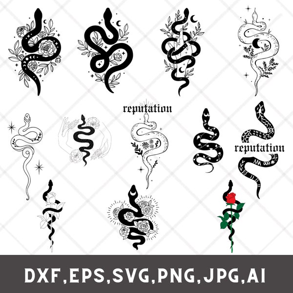 Floral snake svg, Snakes and roses, Reputation snake  Celestial snake svg, Mystical snake svg, Snake with flowers svg, Botanical snake svg