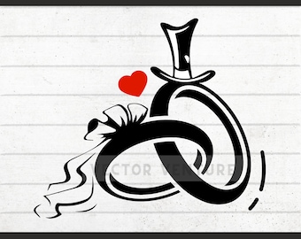 Couple Wedding Ring SVG, Marriage Silhouette (Digital Files)