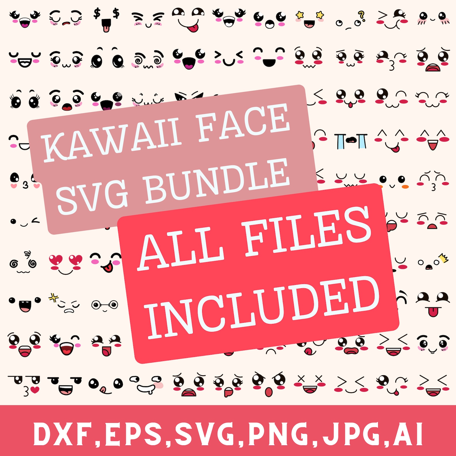 Kawaii Faces Svg Bundle, Cute Smiley Face Svg Bundle, Cartoon Emotion ...