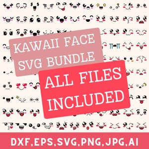 Kawaii faces svg bundle, Cute smiley face svg bundle, Cartoon emotion faces svg, Emoji face svg, Smiley faces silhouette, Kawaii clipart