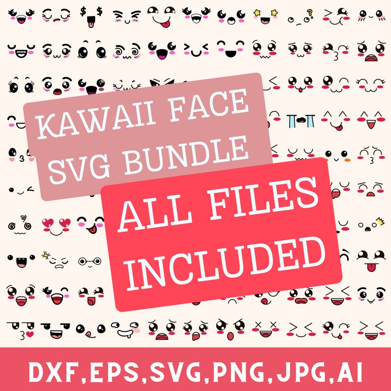 Kawaii faces svg bundle, Cute smiley face svg bundle, Cartoon emotion faces svg, Emoji face svg, Smiley faces silhouette, Kawaii clipart