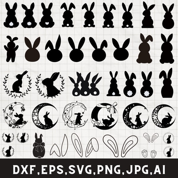 Forma de conejito de Pascua svg png, silueta en forma de conejito, conejo dxf, contorno conejito svg