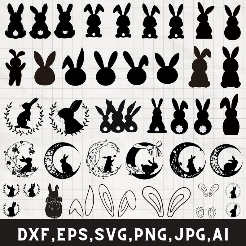 Easter bunny shape svg png, Bunny shape silhouette, Rabbit dxf, Outline bunny svg