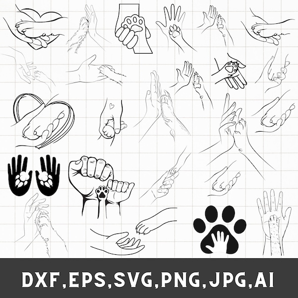 Hund Pfote und Hand svg, Hund Pfote Hand svg, Haustier Liebhaber svg, Katze Pfote Hand Hund Pfote Herz, Cut Dateien für Cricut