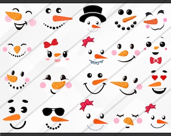 Snowman Faces Clipart, Christmas SVG, Kids Snowman (Digital Files)