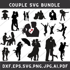 カップルのシルエット svg、関係 svg、恋人のシルエット、ロマンチックなカップル svg、キスをするカップル svg、カップル svg、Dxf、Png
