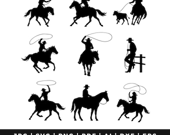 Cowboy Roping Silhouette (svg, png, dxf, eps, ai, pdf)