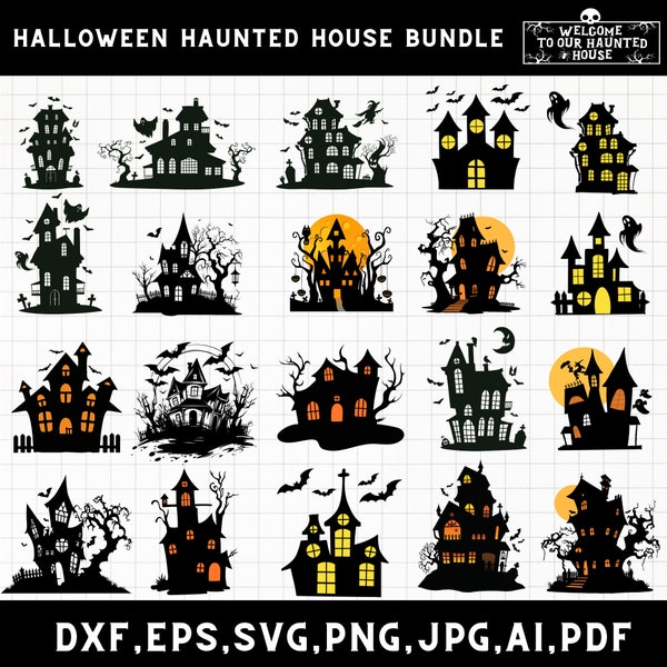 Halloween haunted house svg, Haunted house clipart, Halloween svg bundle, Haunted house cut files, Spooky house svg, Scary house svg