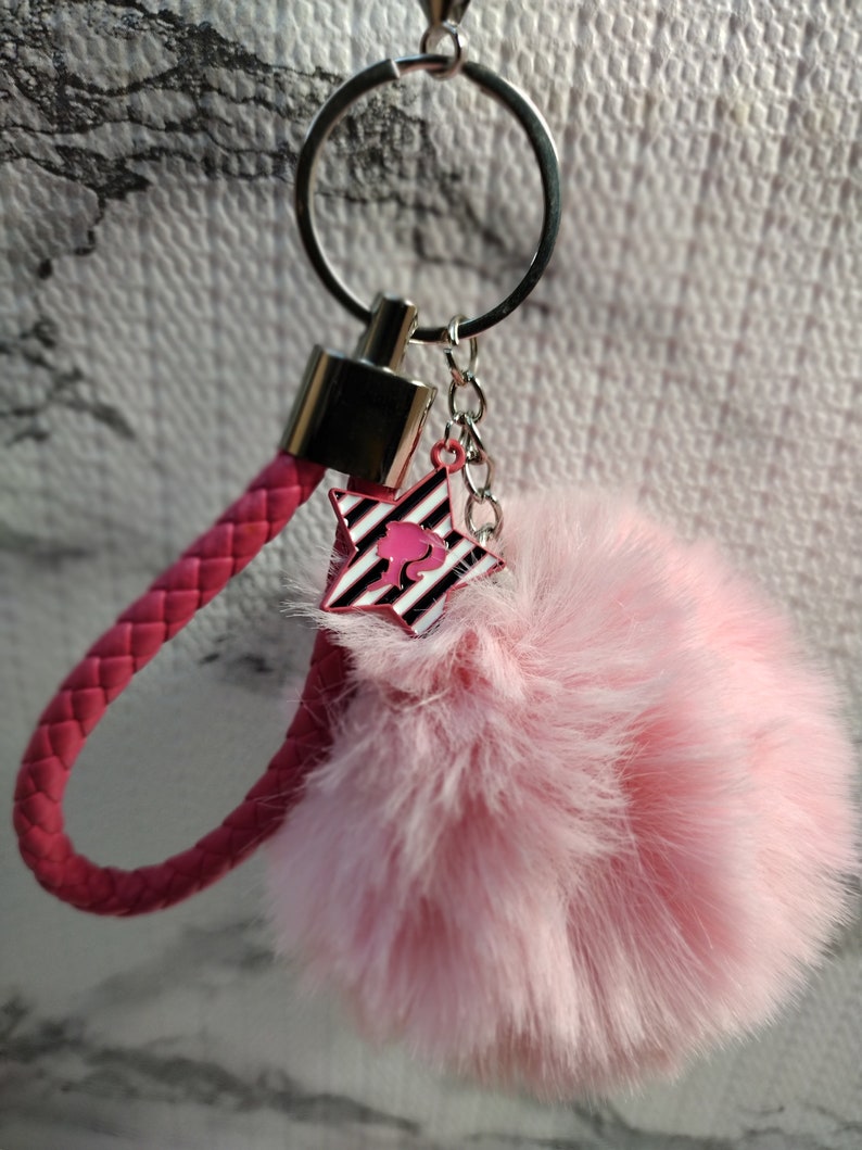 NEW POPULAR Pretty Pink Girl Charm Pom Pom Keychain With Lip Gloss ...