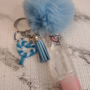 Sparkly Pretty Kitty Charm Keychain with Mini Tassel and Pom Pom | Lip Gloss | Gold Tone Charm | Cute Cate Gift | Glitter Kitten Accessories