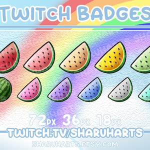 Twitch Sub Badges - Melons / Bit Badges / Emote / Fruits / Collection / Kawaii / Streamer / Rainbow / YouTube / Pastel