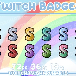 Insignia secundaria de Twitch - Letra "S" | Insignias de bits | Gestos de discordia | Colección | Serpentina | Arcoiris | YouTube