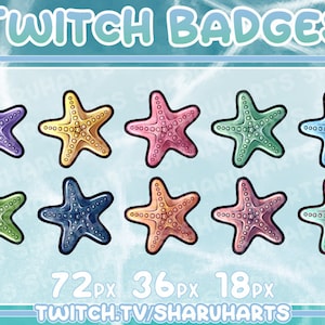 Twitch Sub Badges - Seastar / Bit Badges / Emote / Ocean / Deep Sea / Collection / Kawaii / Streamer / Rainbow / youtube / Pastel