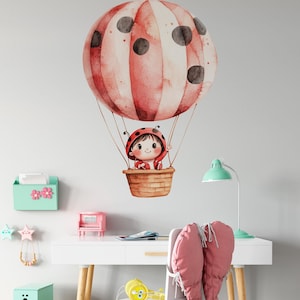 Lady Bug Wall Art - Colorful Hot Air Balloon Wall Decal - Perfect Gift, Nursery wall Art, Kids Room Sticker,  Safari Animal wall Decor