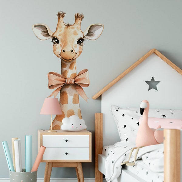 Vinilo decorativo de jirafa en acuarela para habitación infantil - Adhesivo de animales estilo boho safari