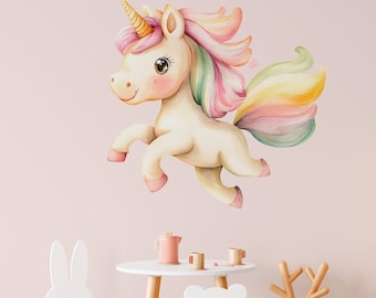 Watercolor Unicorn Wall Decal – Rainbow Nursery Peel and Stick Sticker