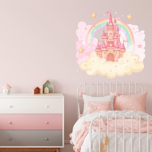 Watercolor Princess Castle Wall Decal: Peel and Stick Nursery Art