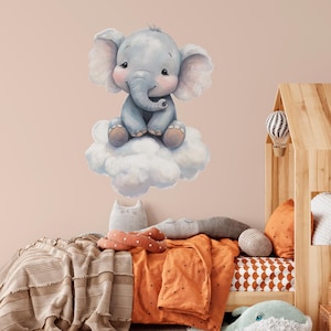 Elephant On the Cloud Wall Decal Baby Room Decor Animal Decal, Nursery Wall Decor, Vinyl Decal Housewarming Gift for Her, Baby Girls Room