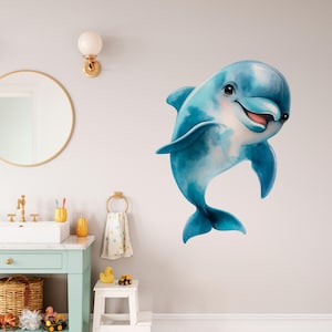 Ocean Animals wall decal - Dolphin nursery sticker, Under water Wall Art, watercolor peel and stick Decor, Nursery Wall Mural, Kids Room Art