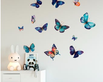 Butterfly decals for kids room - Nursery watercolor peel and stick sticker