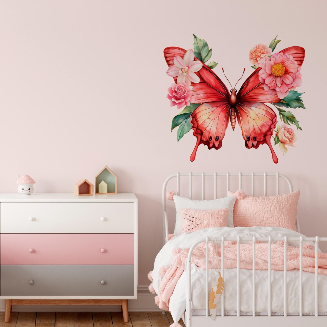 Butterfly Floral Wall Decal – Removable Nursery Decor - Etsy