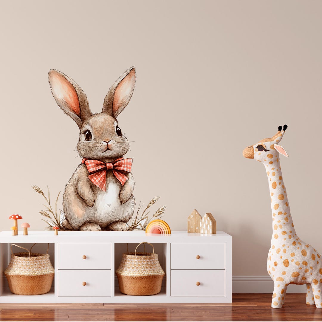 Floral Bunny Wall Decal - Sweet Rabbit Sticker for Spring-themed Home ...