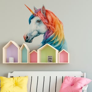 Watercolor Unicorn Wall Sticker - Peel and Stick Rainbow Wall Stickers, Boho Wall Decals, Girl Nursery Decor, Girl Room Wall Decor