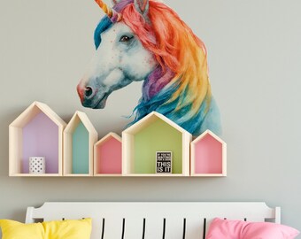 Watercolor Unicorn Wall Sticker - Peel and Stick Rainbow Wall Stickers