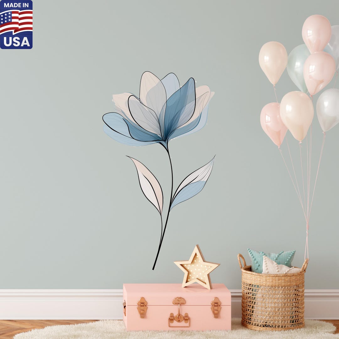 Blue Flower Wall Decals, Flower Wall Stickers for Bedroom Living Room ...