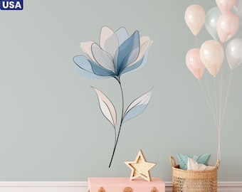 Blue Flower wall decals, flower wall stickers for bedroom living room kids room, Flower Wall Art, Floral decal, home decor, nursery room