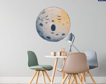 Sleepy Moon Nursery Wall Decal – Hand-Painted Space Wall Art