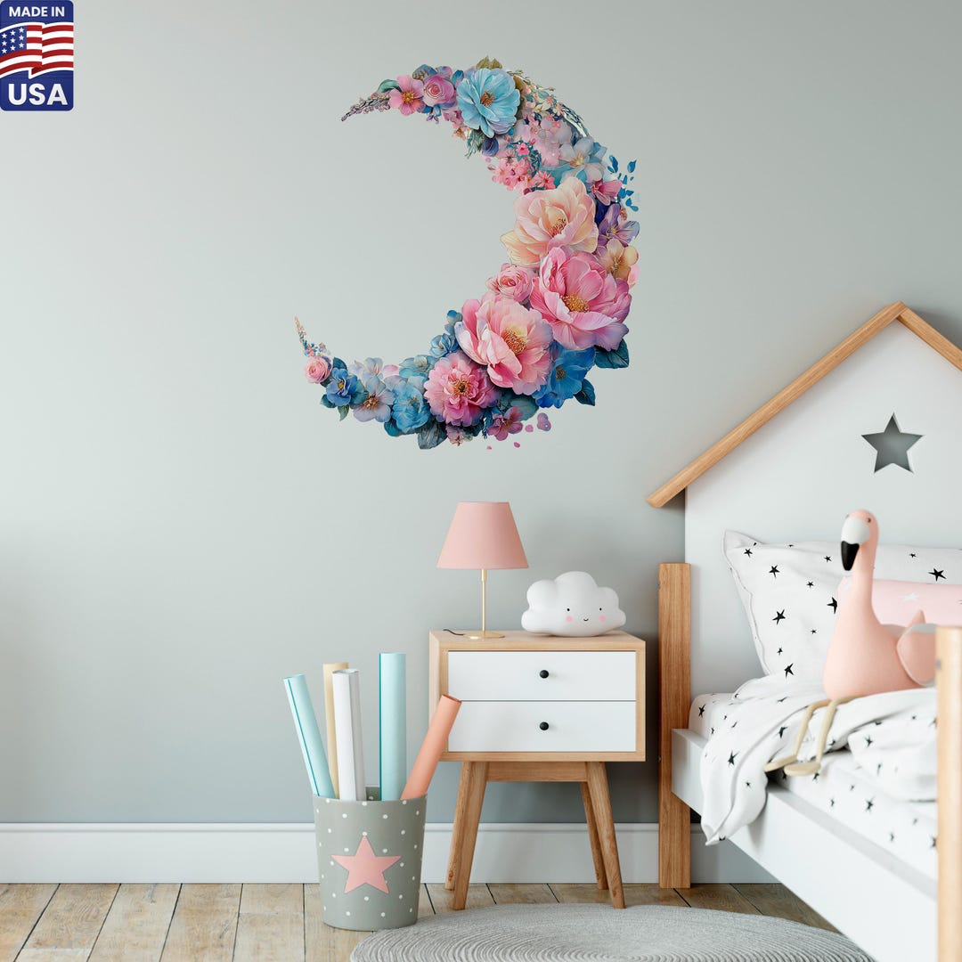 Moon Flowers Wall Decals – Crescent Stickers for Nursery or Kids Room ...