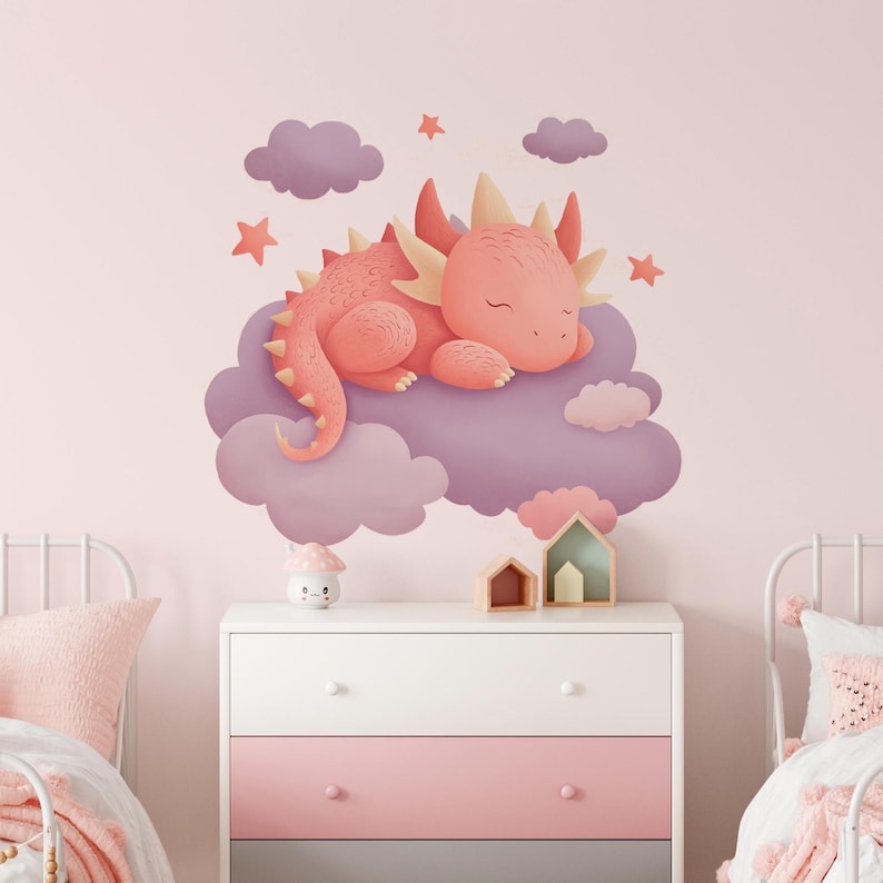 Sleeping Dragon Wall Decal Kids Nursery Room - Clouds Wall Decor - Etsy