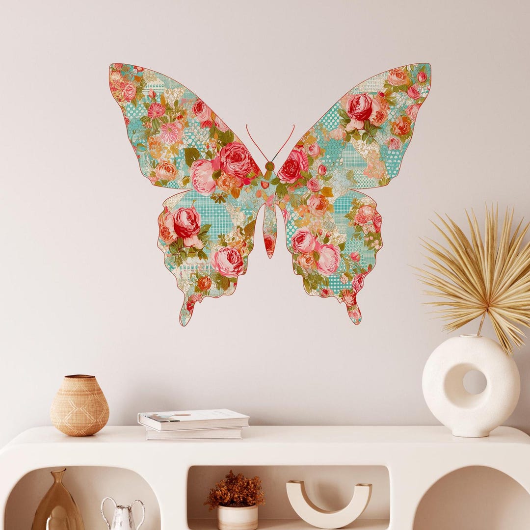 Butterfly Wall Decals: Floral Vinyl Nursery Decor, Boho Style - Etsy