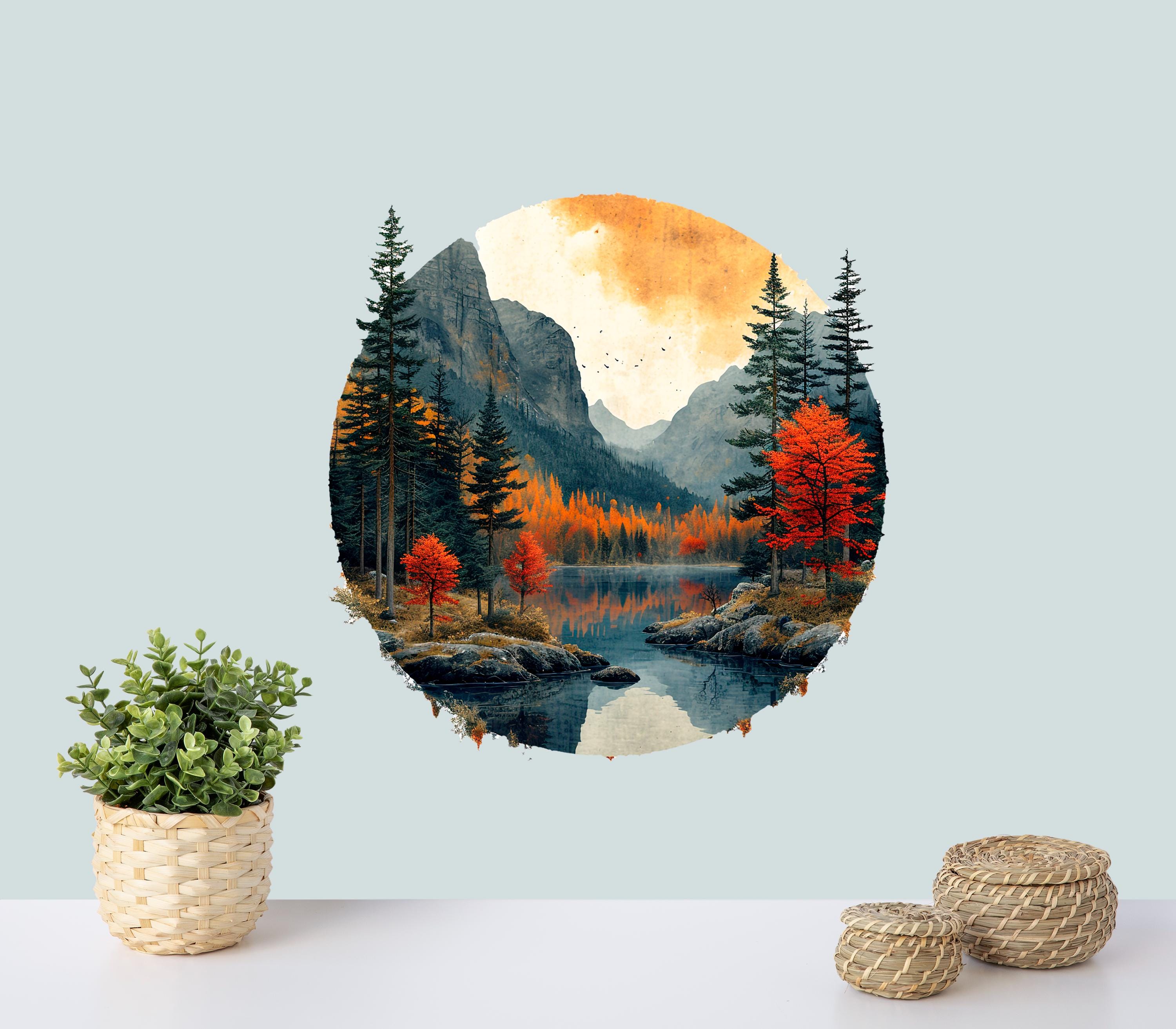 Nature Wall Decal - Boho Circle Sticker, Forest Removable Peel and ...