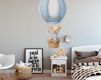 Teddy Bear Hot Air Balloon Wall Decal, Nursery Decor