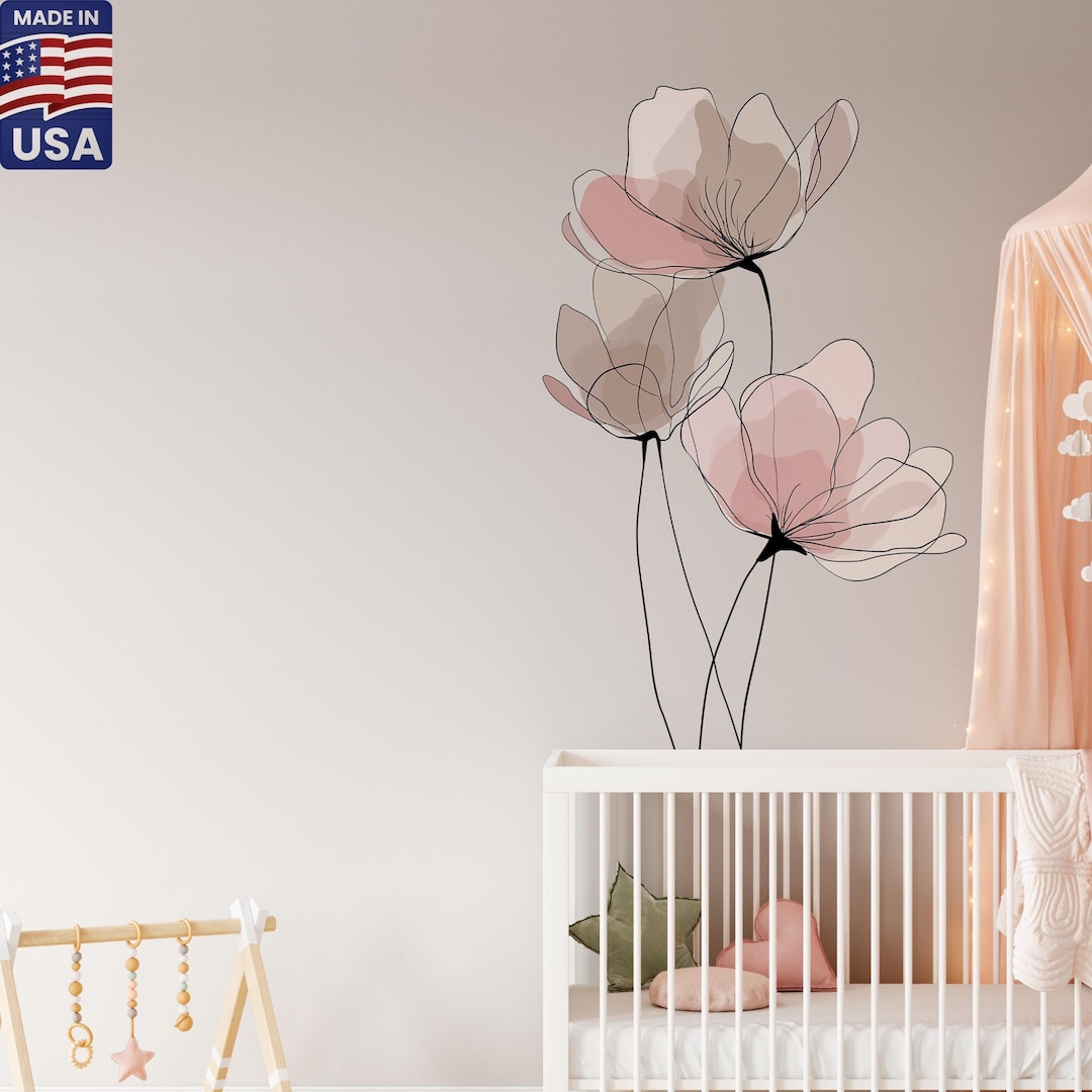 Boho Flowers Wall Decal Set Made From Removable Wallpaper Material ...