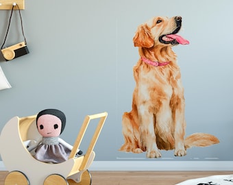 Watercolor Golden Retriever Wall Decal - Boho Nursery Decor